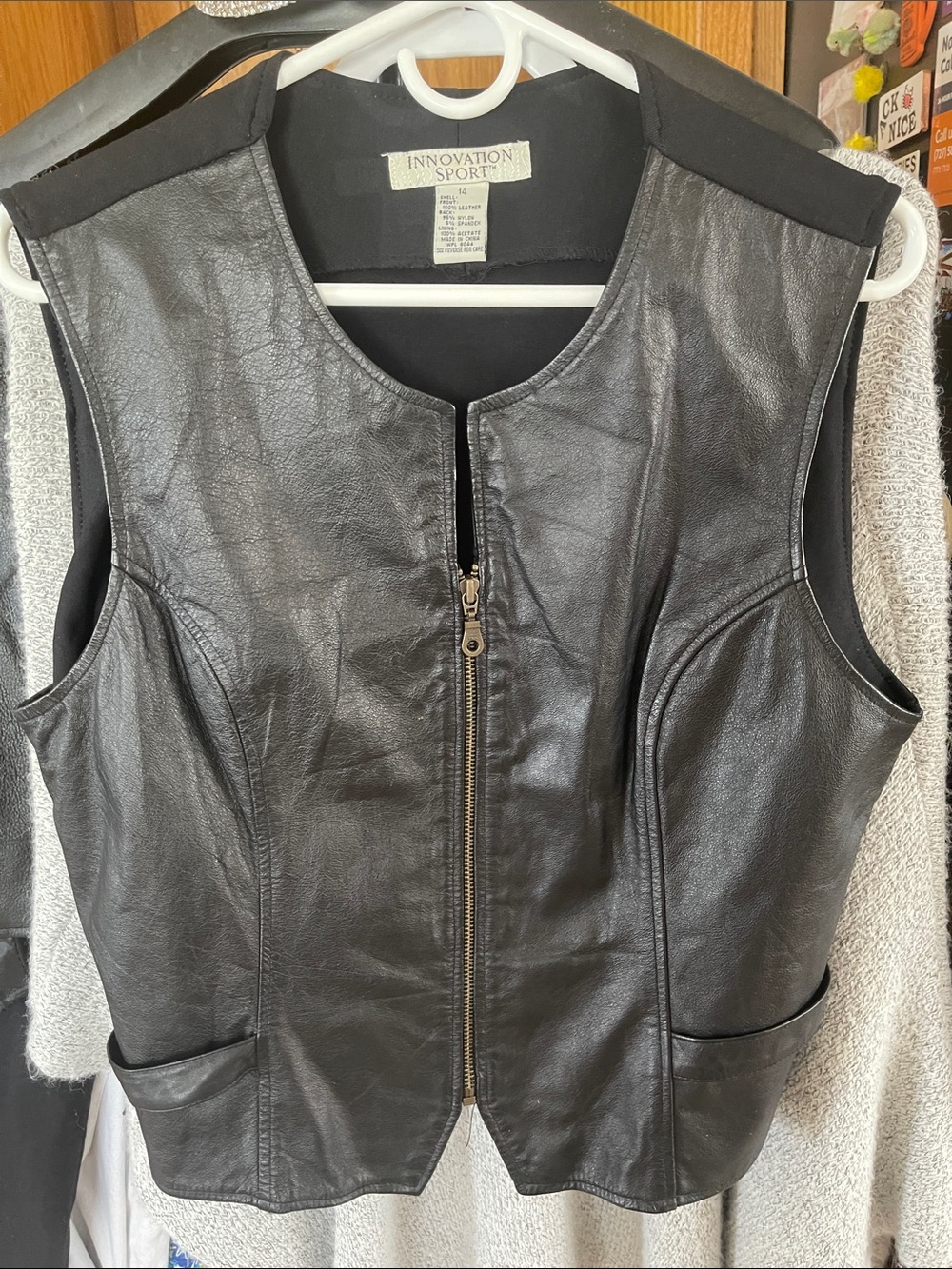 Innovation Sport Women's Black Leather Motorcycle Vest Size 14